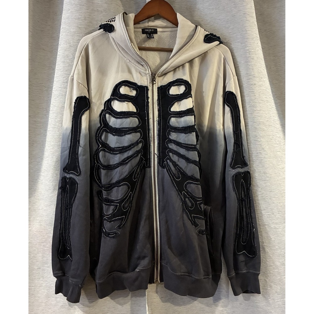 Forever 21 skeleton graphic zip-up hoodie To Dye Size XXL Grunge